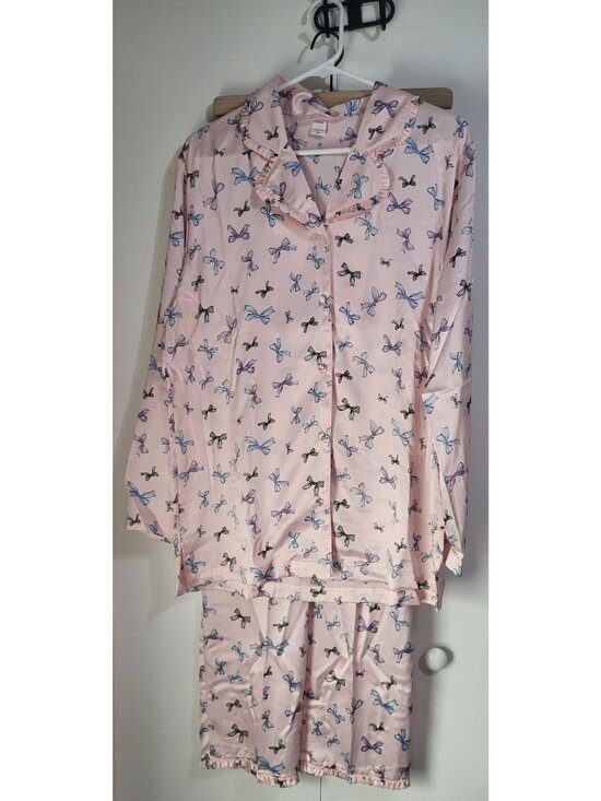 Victoria's Secret Other - Victoria's Secret M Vintage y2k Satin Pajama Set Pink Bows Ruffles Girly Feminin